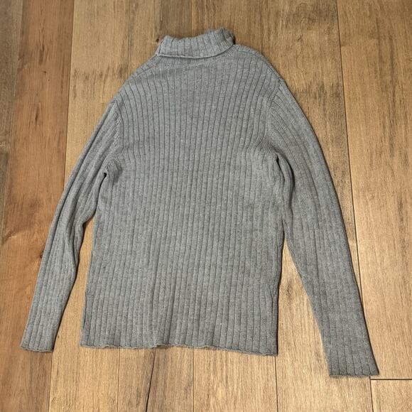 VTG Y2K Old Navy L Stripe Ribbed Sweater Gray Turtleneck Grandpa Academia Skater - Picture 7 of 9